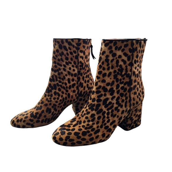 J.Crew Sadie Ankle Boots 7 Brown Leopard Calf Hair Stacked Heel Ankle Booties - Picture 1 of 7